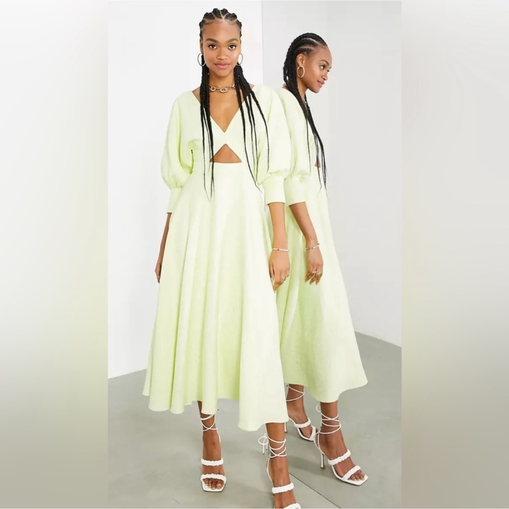Yellow V-Neck Cutout Women's Dress